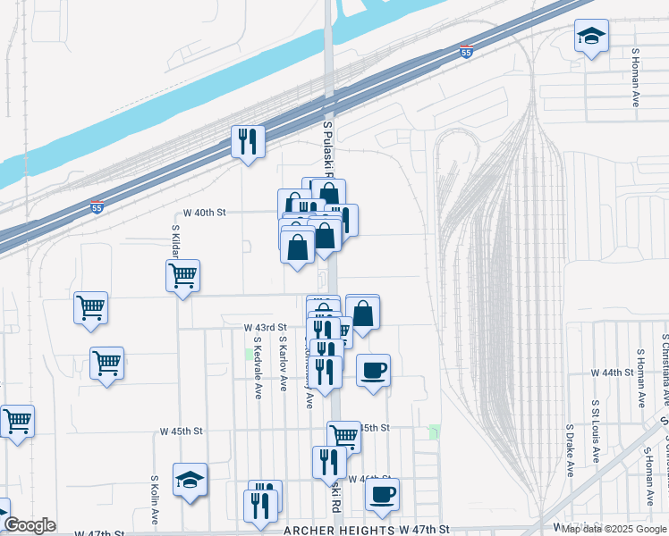 map of restaurants, bars, coffee shops, grocery stores, and more near in Chicago