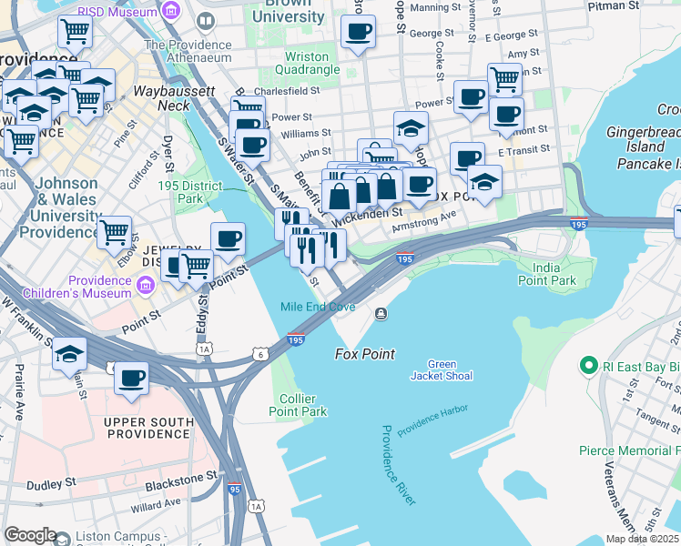 map of restaurants, bars, coffee shops, grocery stores, and more near 40 Tockwotton Street in Providence