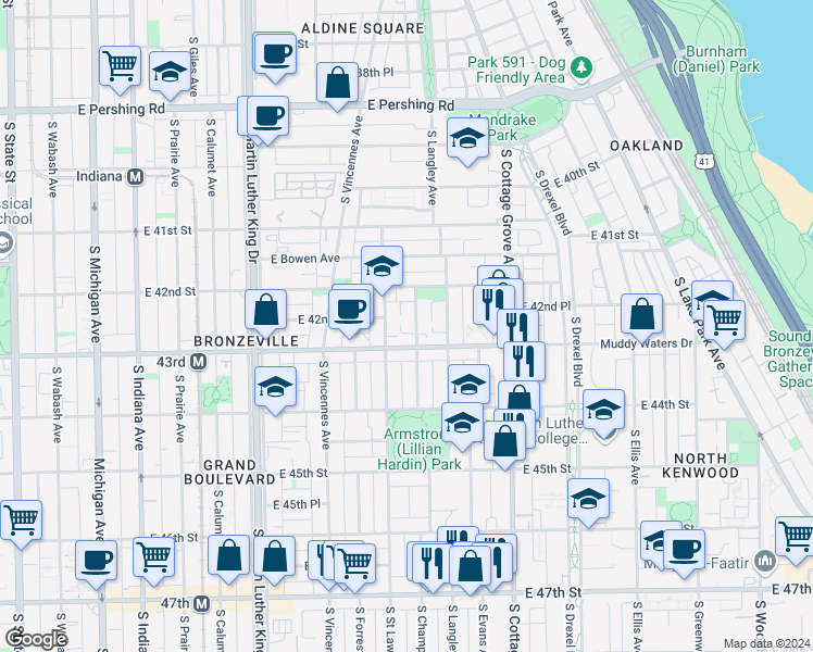 map of restaurants, bars, coffee shops, grocery stores, and more near in Chicago