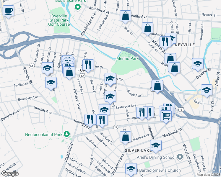 map of restaurants, bars, coffee shops, grocery stores, and more near 370 Hartford Avenue in Providence