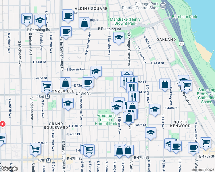 map of restaurants, bars, coffee shops, grocery stores, and more near in Chicago