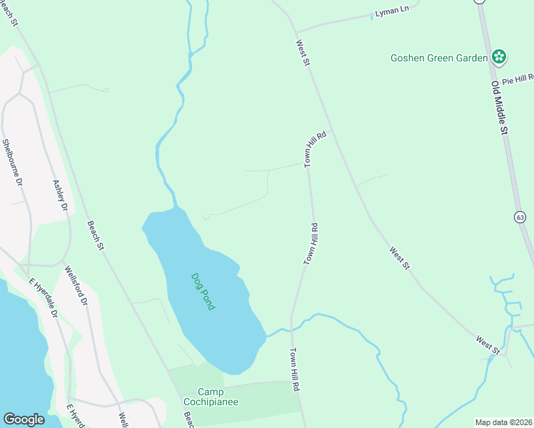 map of restaurants, bars, coffee shops, grocery stores, and more near 46 Town Hill Road in Goshen