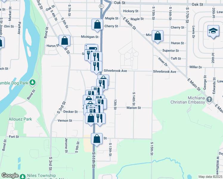 map of restaurants, bars, coffee shops, grocery stores, and more near 988 13th Street in Niles
