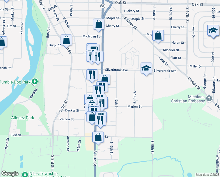 map of restaurants, bars, coffee shops, grocery stores, and more near 988 13th Street in Niles