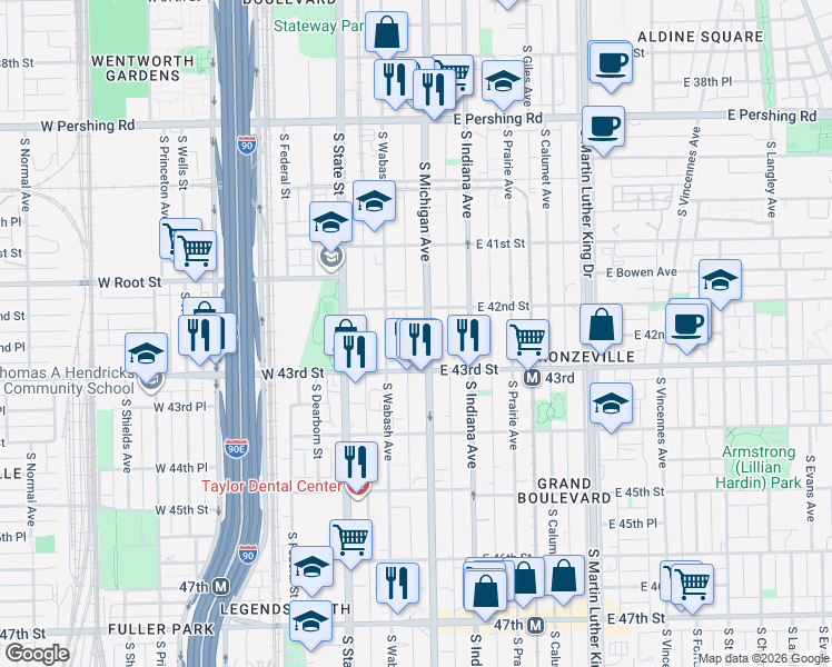map of restaurants, bars, coffee shops, grocery stores, and more near in Chicago