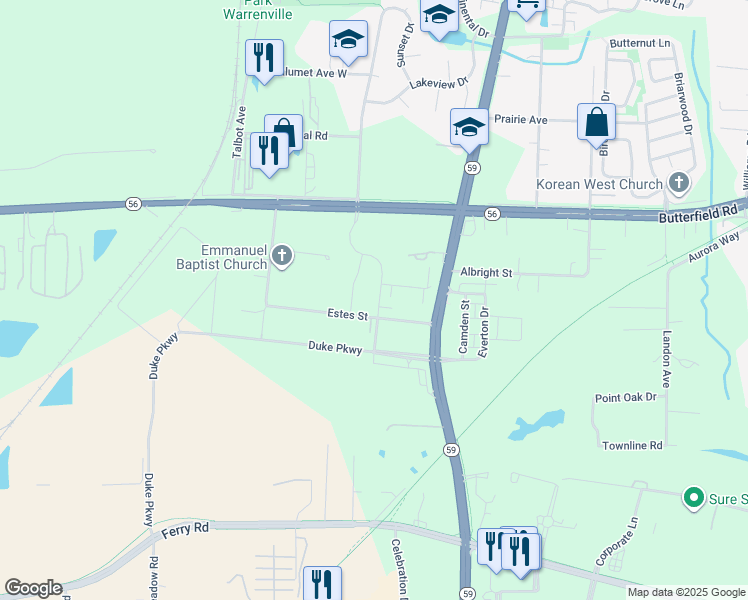 map of restaurants, bars, coffee shops, grocery stores, and more near 3S510 Barkley Avenue in Naperville