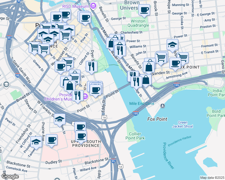 map of restaurants, bars, coffee shops, grocery stores, and more near in Providence