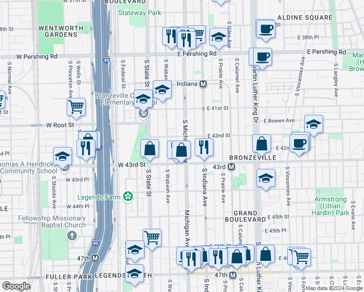 map of restaurants, bars, coffee shops, grocery stores, and more near in Chicago