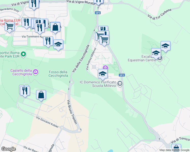 map of restaurants, bars, coffee shops, grocery stores, and more near 571 Via Andrea Millevoi in Roma