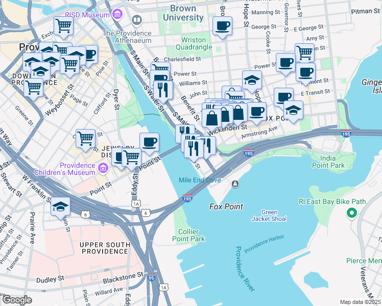map of restaurants, bars, coffee shops, grocery stores, and more near in Providence