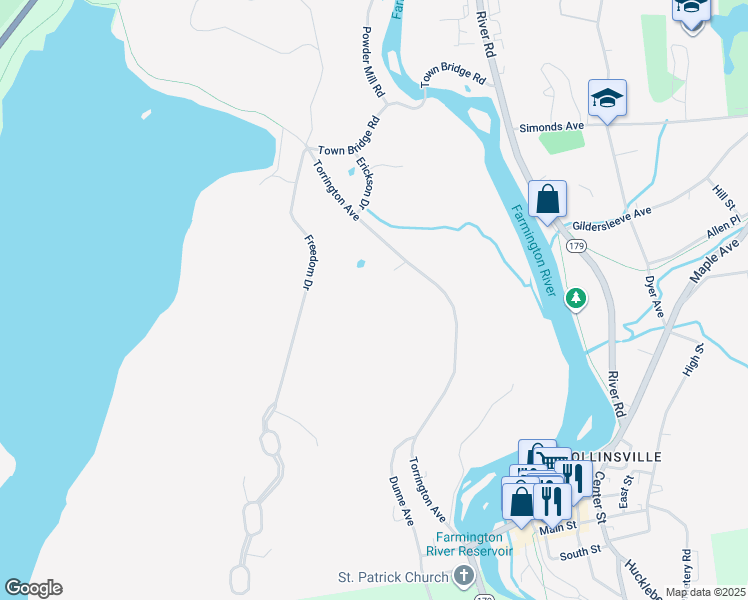 map of restaurants, bars, coffee shops, grocery stores, and more near 118A Torrington Avenue in Canton