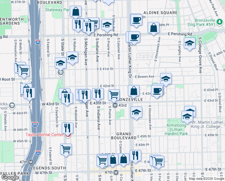map of restaurants, bars, coffee shops, grocery stores, and more near in Chicago