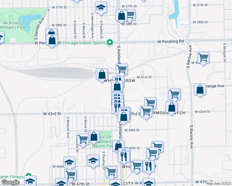 map of restaurants, bars, coffee shops, grocery stores, and more near 4158 South Ashland Avenue in Chicago