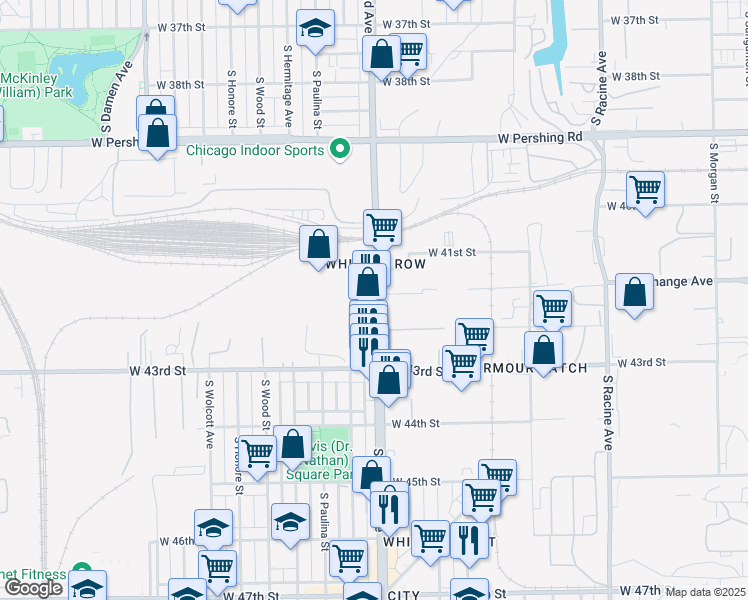 map of restaurants, bars, coffee shops, grocery stores, and more near 4158 South Ashland Avenue in Chicago