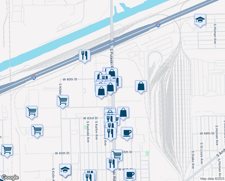 map of restaurants, bars, coffee shops, grocery stores, and more near in Chicago