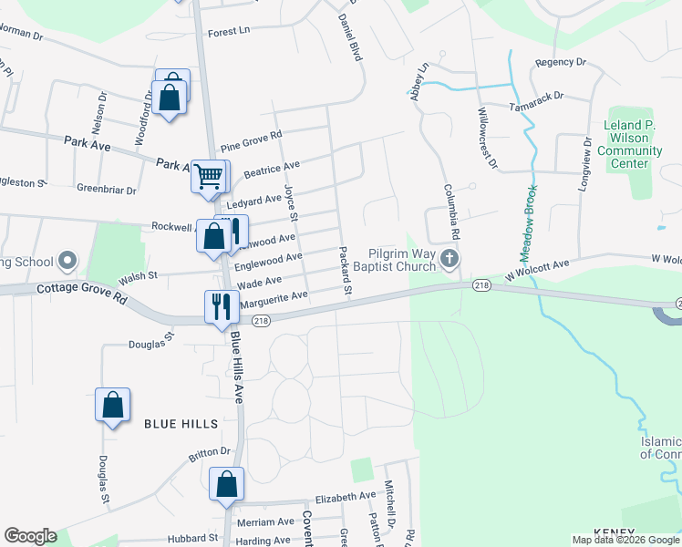 map of restaurants, bars, coffee shops, grocery stores, and more near 100 Wade Avenue in Bloomfield