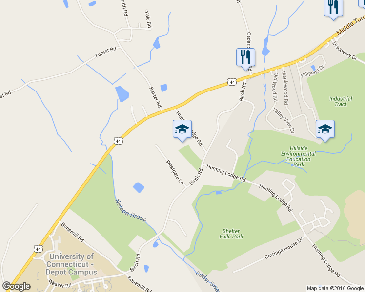 map of restaurants, bars, coffee shops, grocery stores, and more near 44 Westgate Lane in Mansfield