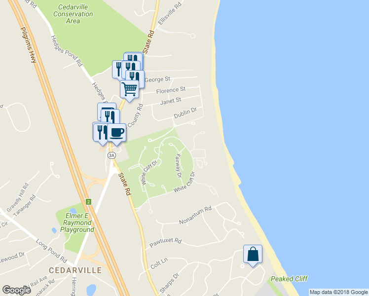 map of restaurants, bars, coffee shops, grocery stores, and more near 548 White Cliff Drive in Plymouth