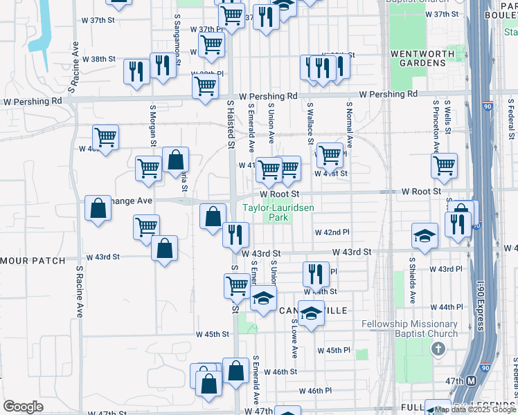 map of restaurants, bars, coffee shops, grocery stores, and more near in Chicago
