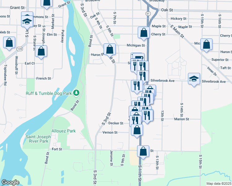 map of restaurants, bars, coffee shops, grocery stores, and more near 931 South 3rd Street in Niles