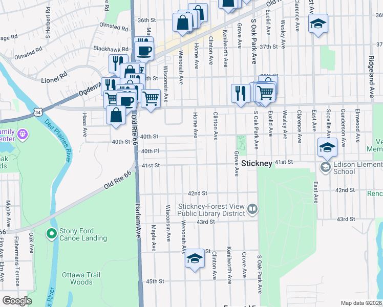 map of restaurants, bars, coffee shops, grocery stores, and more near 7005 40th Place in Berwyn