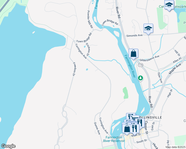 map of restaurants, bars, coffee shops, grocery stores, and more near 118A Torrington Avenue in Canton