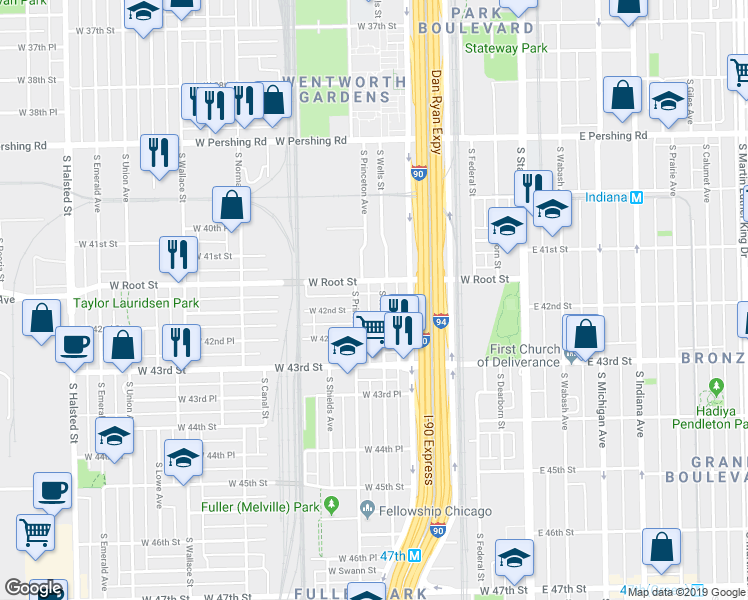map of restaurants, bars, coffee shops, grocery stores, and more near 4153 South Princeton Avenue in Chicago