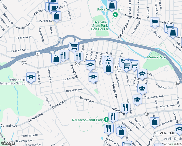 map of restaurants, bars, coffee shops, grocery stores, and more near 152 Springfield Street in Providence