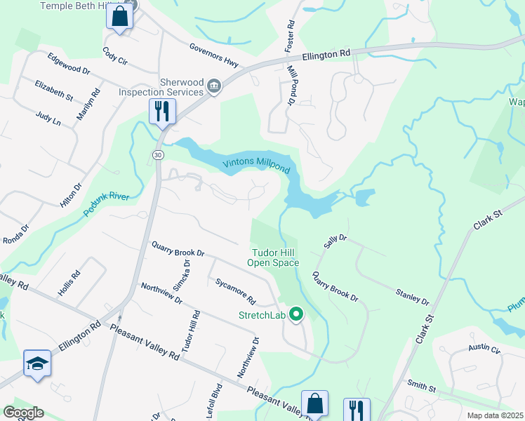 map of restaurants, bars, coffee shops, grocery stores, and more near 68 Kingfisher Circle in South Windsor