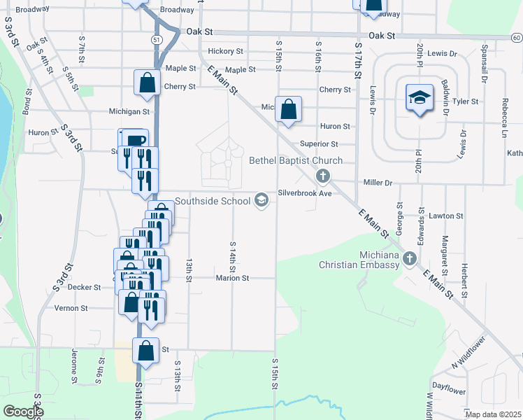 map of restaurants, bars, coffee shops, grocery stores, and more near 1450 Silverbrook Street in Niles
