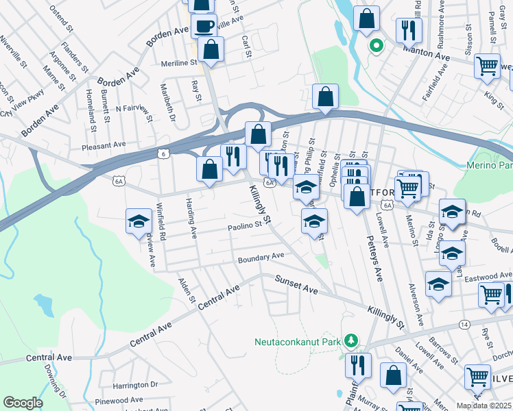 map of restaurants, bars, coffee shops, grocery stores, and more near 338 Killingly Street in Providence