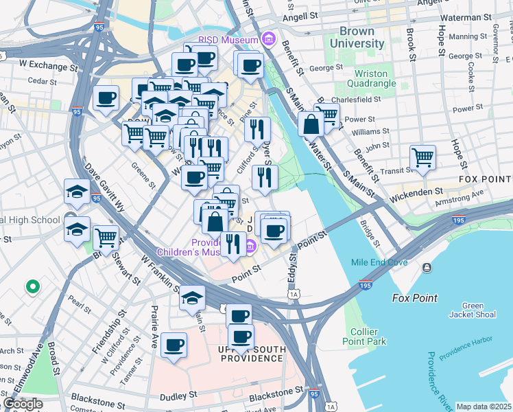 map of restaurants, bars, coffee shops, grocery stores, and more near Richmond Street in Providence