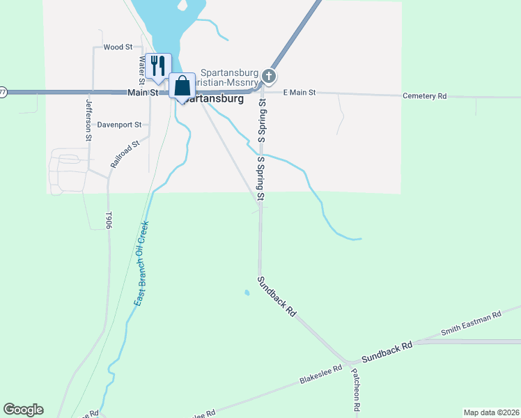 map of restaurants, bars, coffee shops, grocery stores, and more near 117 Blakeslee Street in Spartansburg