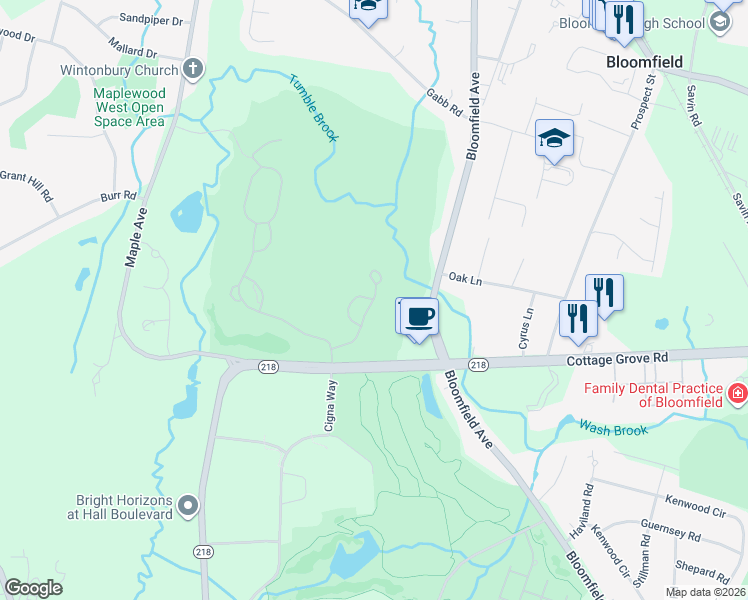 map of restaurants, bars, coffee shops, grocery stores, and more near 26 Pebble Beach Road in Bloomfield