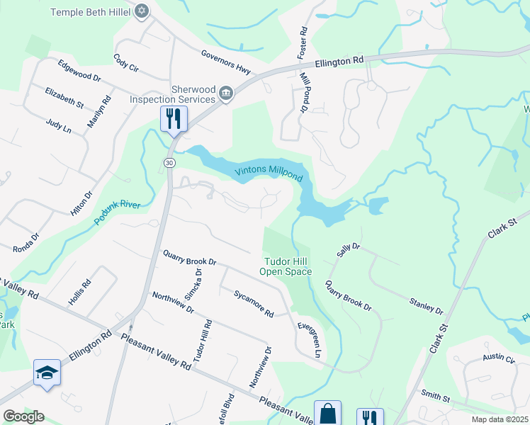 map of restaurants, bars, coffee shops, grocery stores, and more near 68 Kingfisher Circle in South Windsor