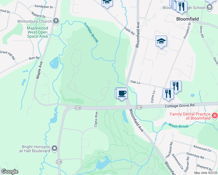 map of restaurants, bars, coffee shops, grocery stores, and more near 32 Pebble Beach Road in Bloomfield