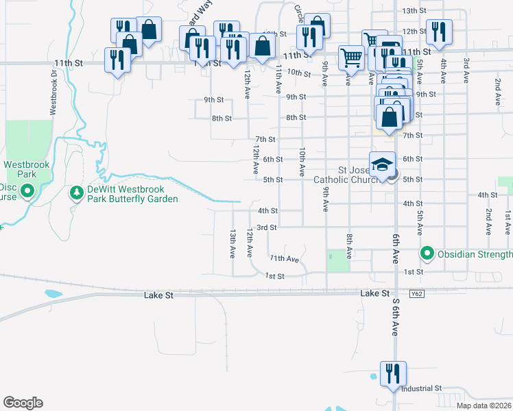 map of restaurants, bars, coffee shops, grocery stores, and more near 1101-1199 4th Street in De Witt