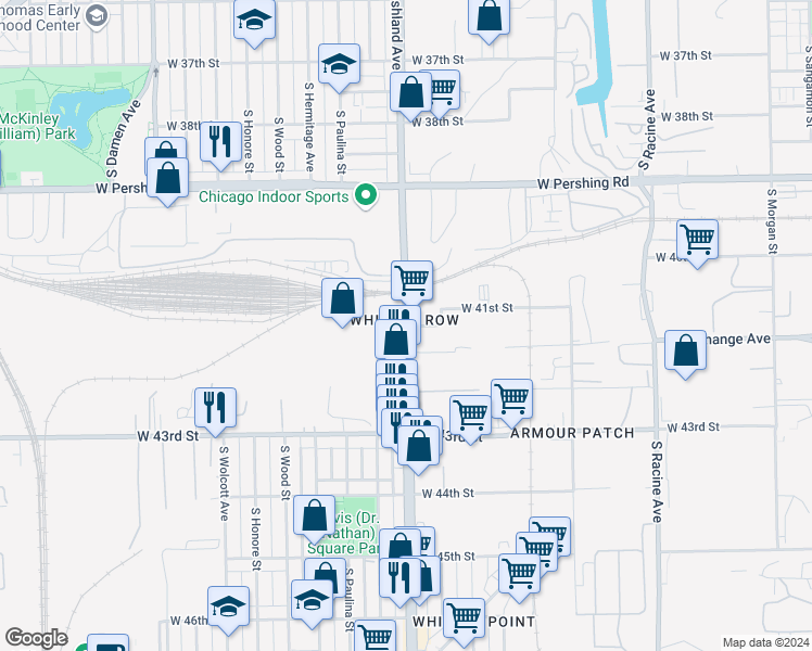 map of restaurants, bars, coffee shops, grocery stores, and more near 4040 Ashland Avenue in Chicago