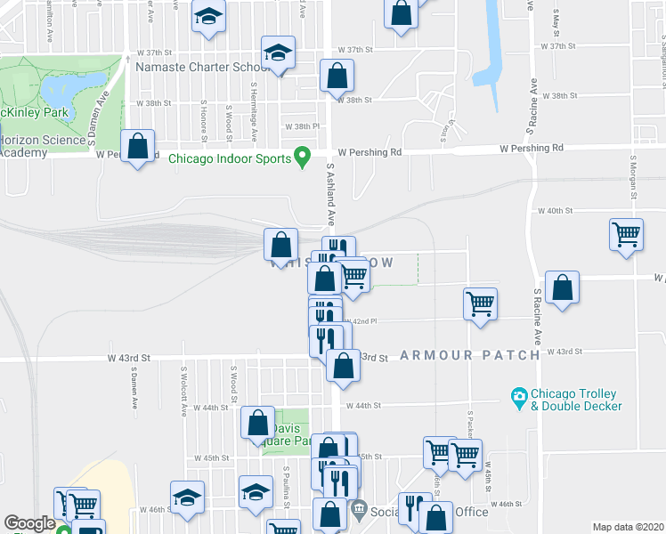 map of restaurants, bars, coffee shops, grocery stores, and more near 4034 South Ashland Avenue in Chicago