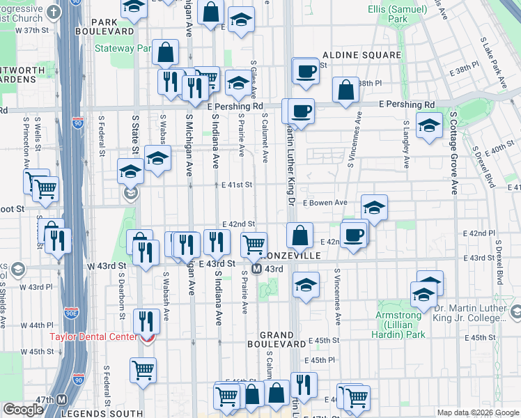 map of restaurants, bars, coffee shops, grocery stores, and more near in Chicago