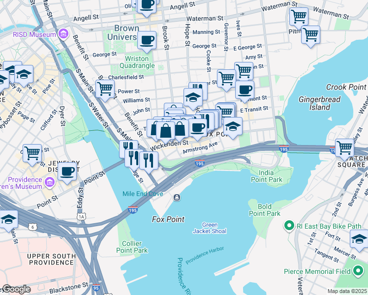 map of restaurants, bars, coffee shops, grocery stores, and more near 275 Wickenden Street in Providence