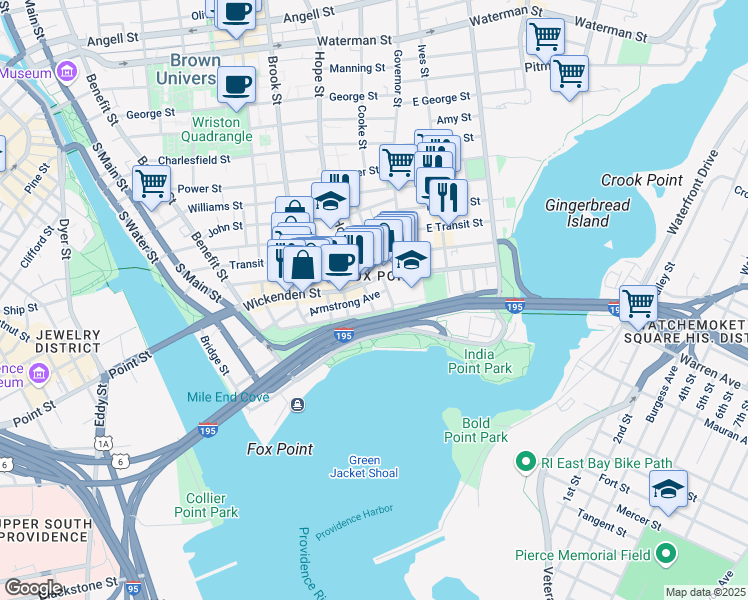 map of restaurants, bars, coffee shops, grocery stores, and more near in Providence