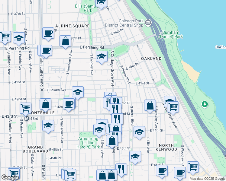 map of restaurants, bars, coffee shops, grocery stores, and more near in Chicago