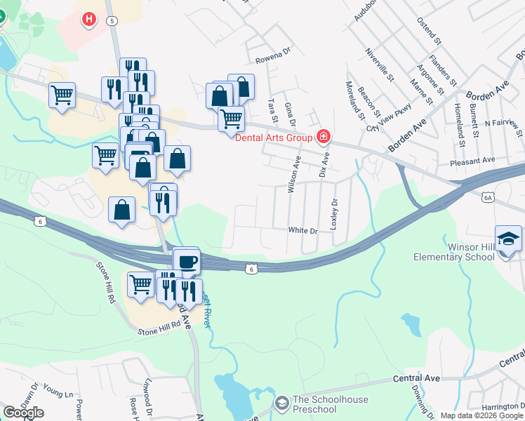 map of restaurants, bars, coffee shops, grocery stores, and more near 1 Ann Drive in Johnston
