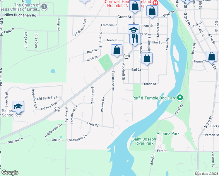 map of restaurants, bars, coffee shops, grocery stores, and more near 710 West Chicago Road in Niles