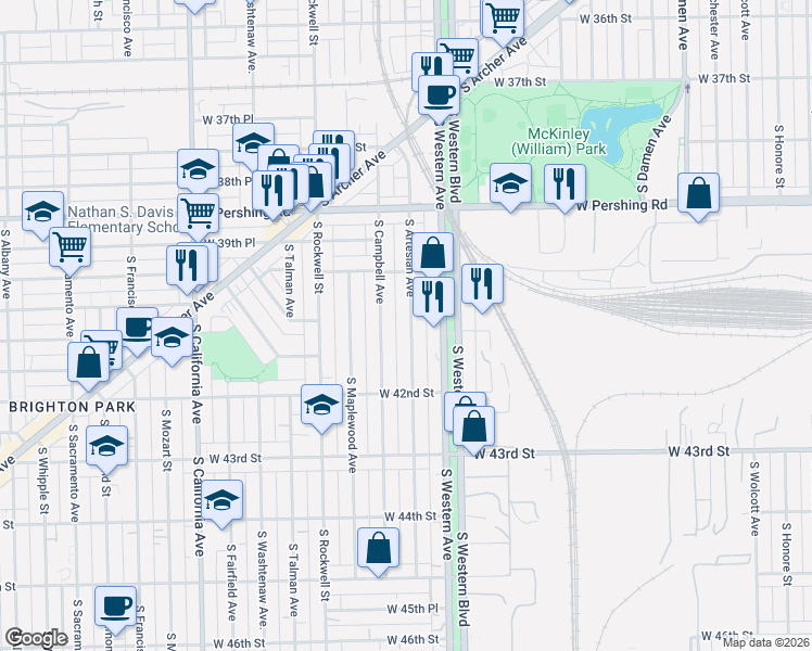 map of restaurants, bars, coffee shops, grocery stores, and more near 4054 South Artesian Avenue in Chicago