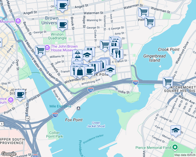 map of restaurants, bars, coffee shops, grocery stores, and more near in Providence