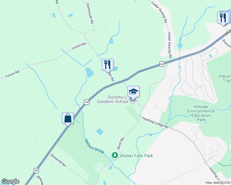 map of restaurants, bars, coffee shops, grocery stores, and more near 404 Middle Turnpike in Mansfield