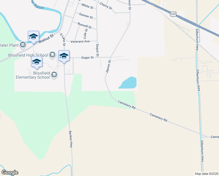 map of restaurants, bars, coffee shops, grocery stores, and more near 659 Jipson Street in Blissfield