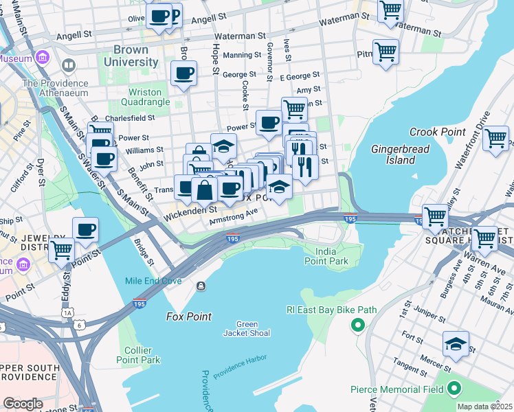 map of restaurants, bars, coffee shops, grocery stores, and more near in Providence